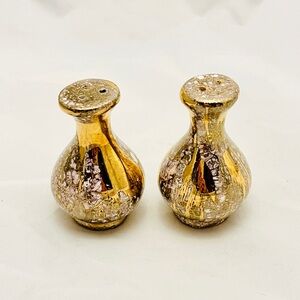 MCM Gold Purple Drip Glaze Ceramic Salt/Pepper Shakers, No Stoppers, VTG